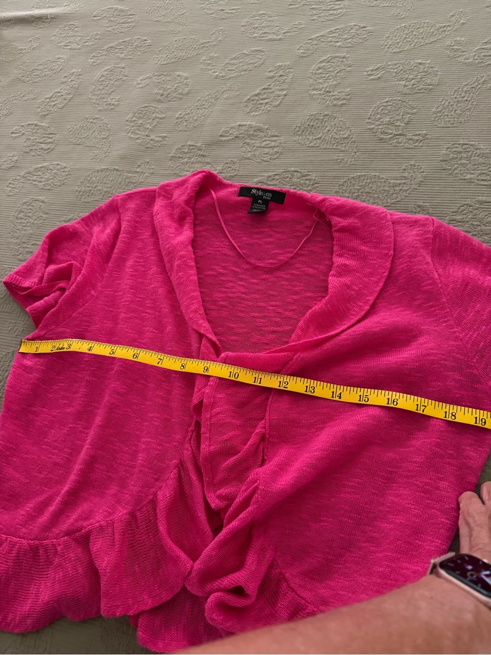 Style & Co Hot Pink Ruffle Short Sleeve Cardigan - Picture 2 of 5